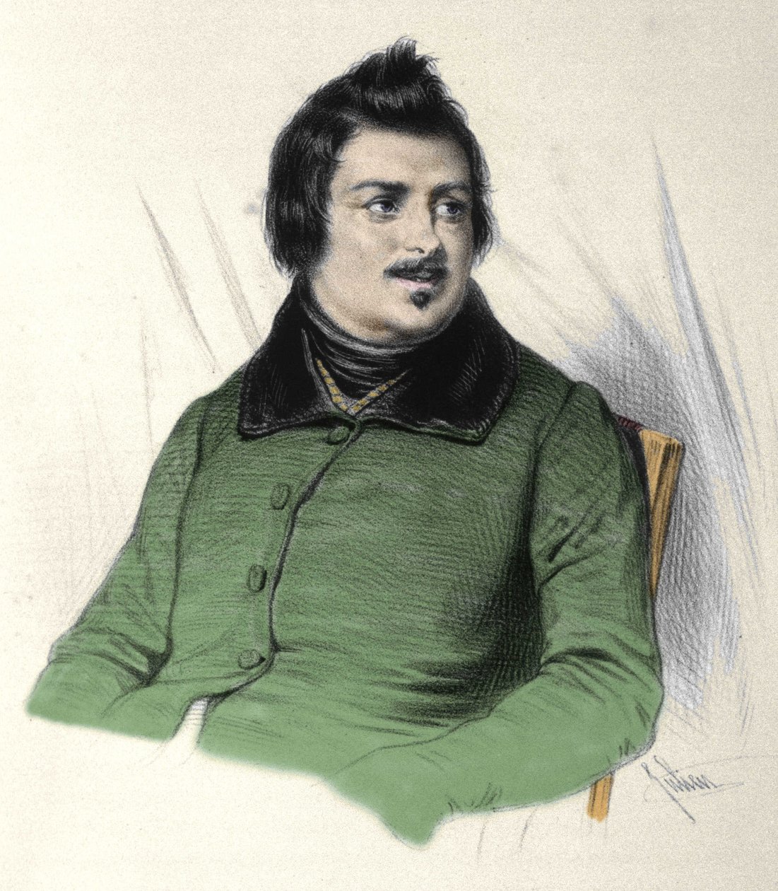 Porträtt av Honore de Balzac (1799-1850), fransk författare. av French School