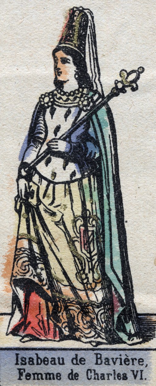Porträtt av Isabeau (Isabelle, Elisabeth) de Baviere (1371-1435), fru till Karl VI av Frankrike. (Kapetiska dynasti). Illustration sent 1800-tal. av French School