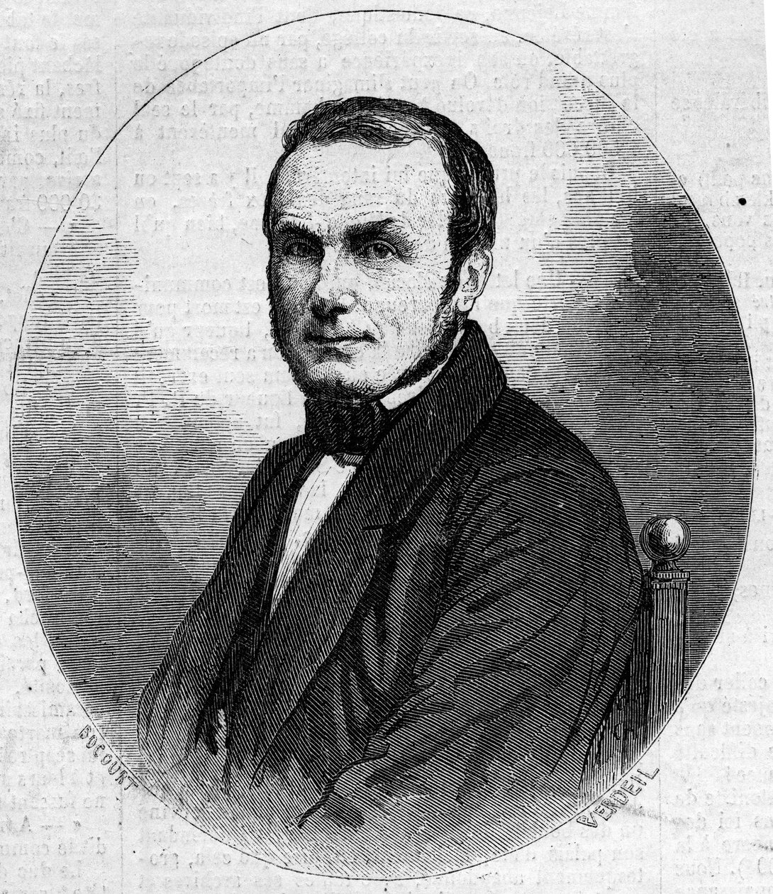 Porträtt av Isidore Geoffroy Saint Hilaire Saint Hilaire (Saint-Hilaire) (1805-1861), fransk zoolog, son till Etienne Geoffroy Saint-Hilaire. Gravyr i "" Den illustrerade världen"" nr 241 den 23 november av French School