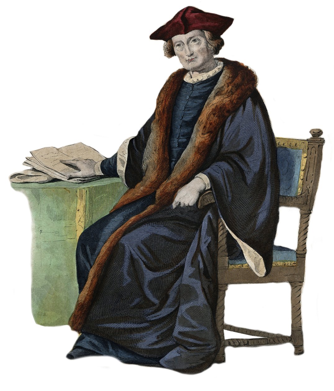 Porträtt av Jacques Auguste (Jacques-Auguste) av Thou (Thuanus) (1553-1617), fransk historiker, boksamlare och president för parlamentet i Paris. illustration från ""The French Plutarch"" av Edmond Mennechet av French School