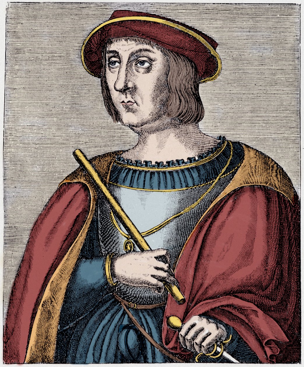 Porträtt av Jacques II de Chabannes (La Palice) (1470-1525) gravyr från "Louis XII et Anne de Bretagne" av Paul Lacroix, ed Georges Hurtrel av French School