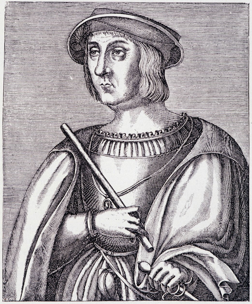 Porträtt av Jacques II de Chabannes (La Palice) (1470-1525), gravyr från "Louis XII et Anne de Bretagne" av Paul Lacroix, ed. Georges Hurtrel av French School