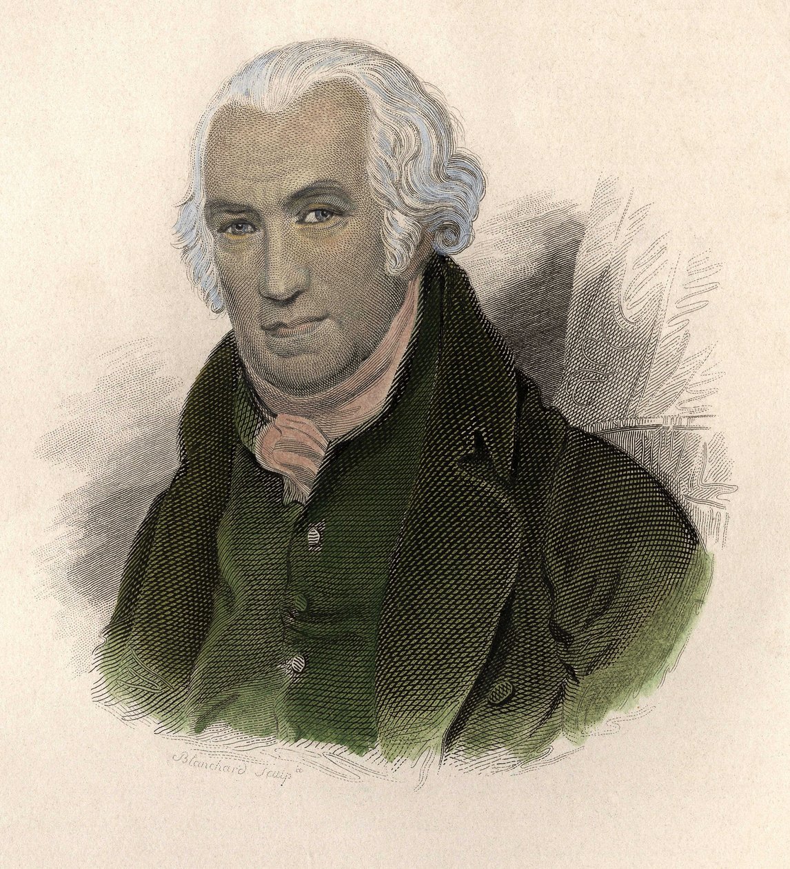 Porträtt av James Watt (1736-1819), skotsk ingenjör och mekaniker. i "" Portraits des Hommes Useful" av French School