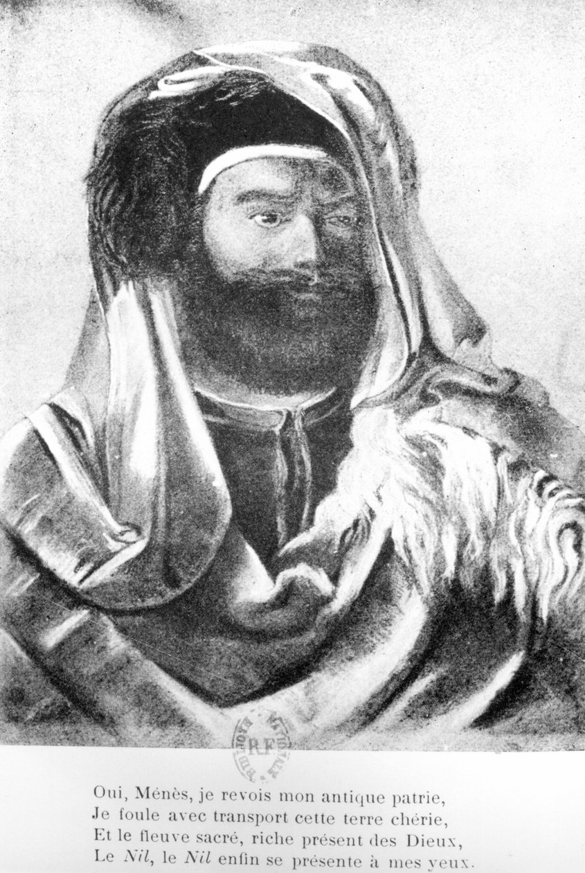 Porträtt av Jean-Francois Champollion (1790-1832) i orientalisk kostym av French School