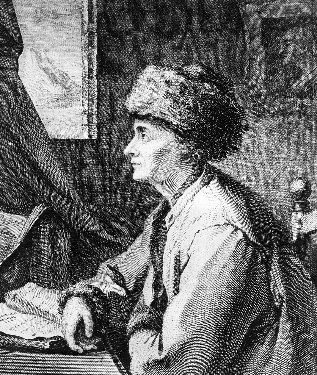 Porträtt av Jean-Jacques Rousseau, ca 1761 av French School