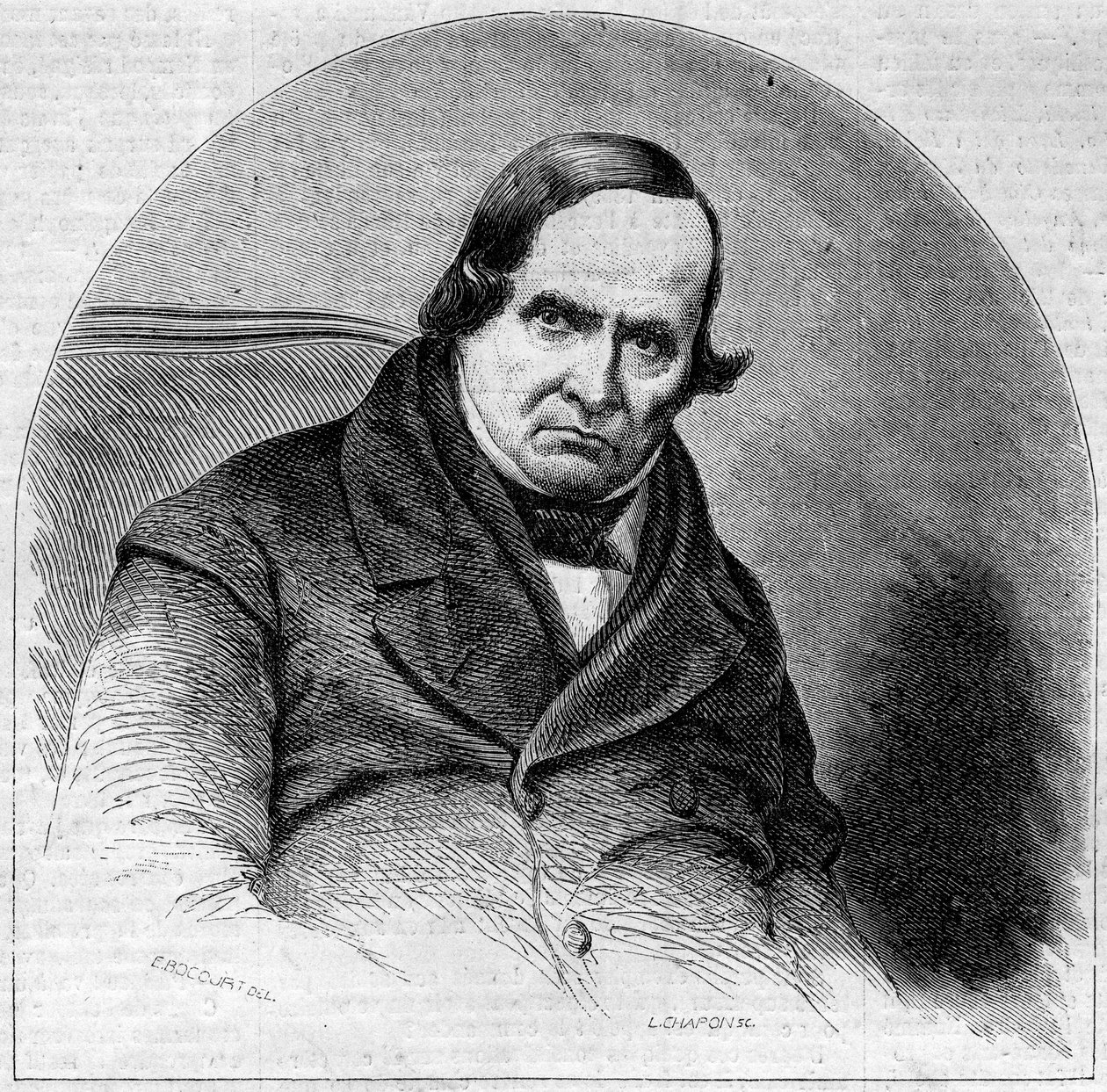 Porträtt av Jean Baptiste (Giovanni Battista) Niccolini (1782-1861), italiensk poet. Gravyr i "" Le Monde Illustré "" nr 234 den 5 oktober av French School