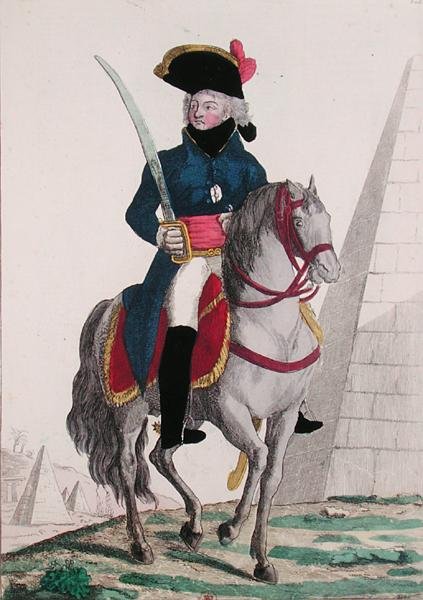 Porträtt av Jean Baptiste Kleber (1753-1800) vid pyramiderna, slutet av 1700-talet (kolorerat gravyr) av French School
