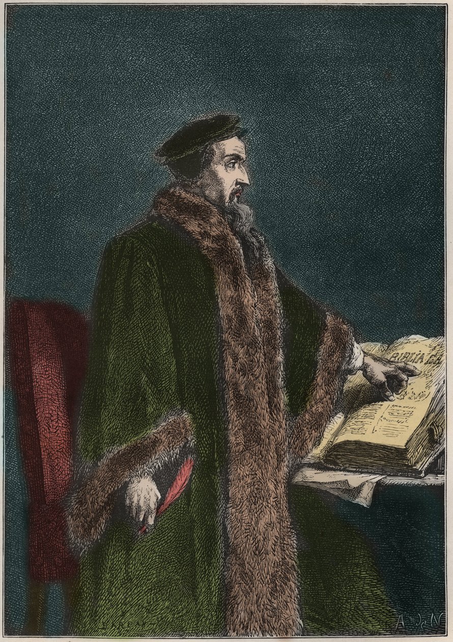 Porträtt av Jean Calvin (Jean Cauvin) (1509-1564), fransk religiös reformator och författare - John Calvin - gravyr från "" Frankrikes historia berättad för mina barnbarn"" - av Francois Guizot - 1872-1876 av French School