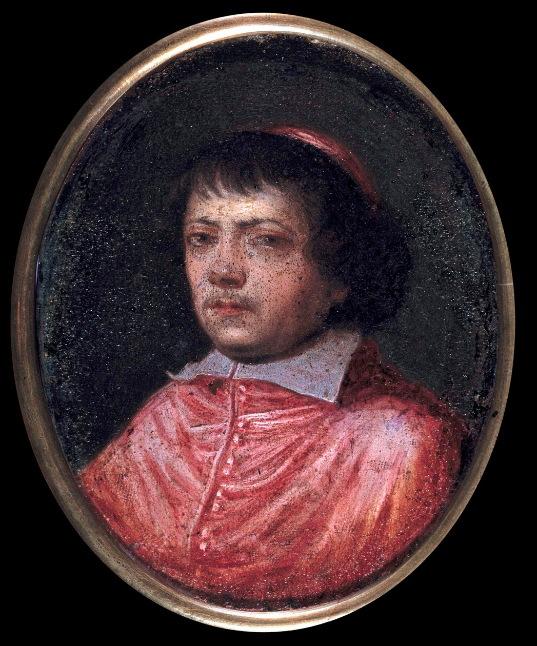 Porträtt av Jean Francois Paul de Gondi (Jean-Francois-Paul de Gondy) (1614-1679) Kardinal de Retz, medhjälpare vid arkeveken i Paris, kardinal 1651 Miniatyrmålning från 1600-talet. Chantilly, Conde Museum av French School