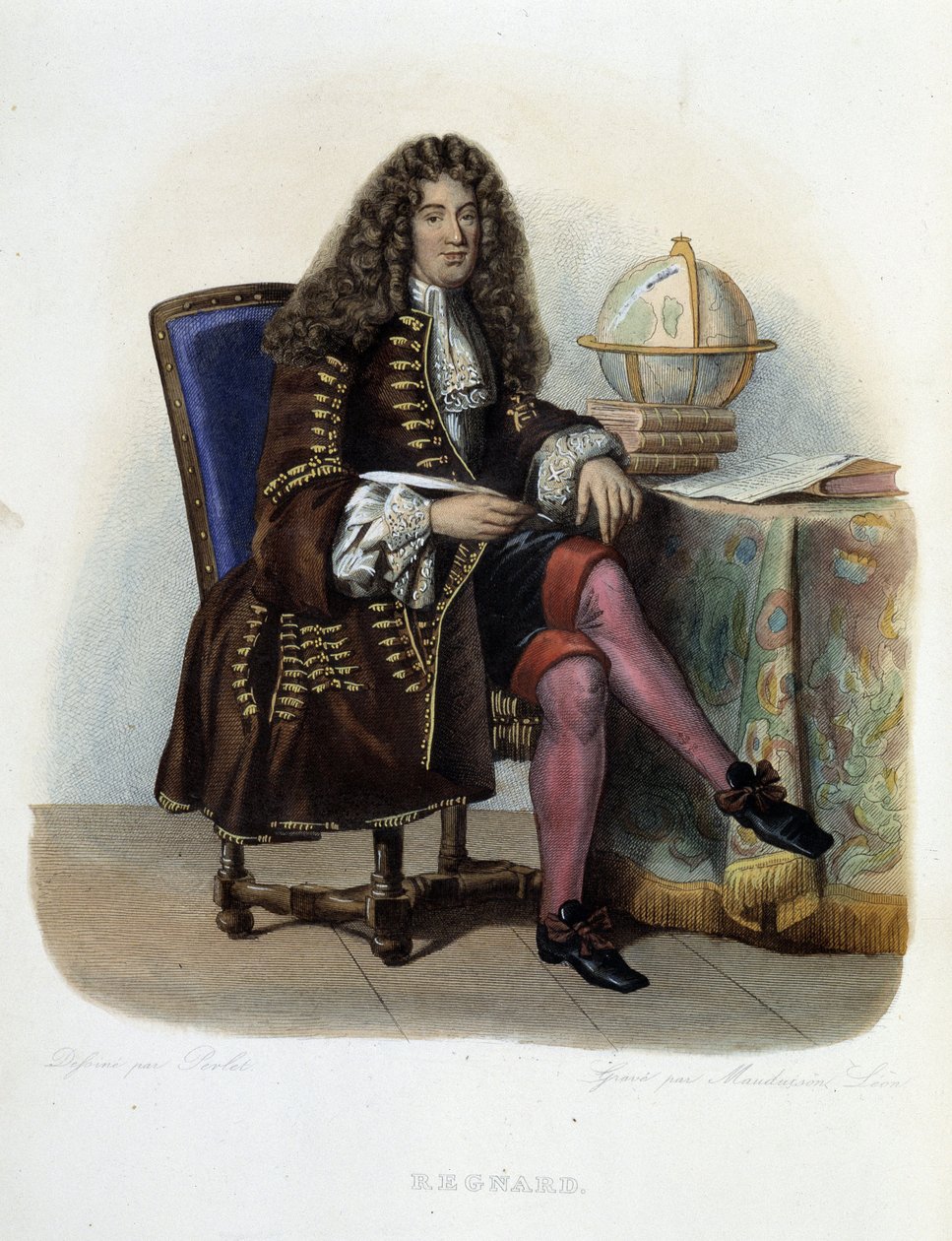 Porträtt av Jean Francois Regnard, fransk författare och dramatiker (1655-1709) - i "" Le Plutarque francais ", av Mennechet av French School
