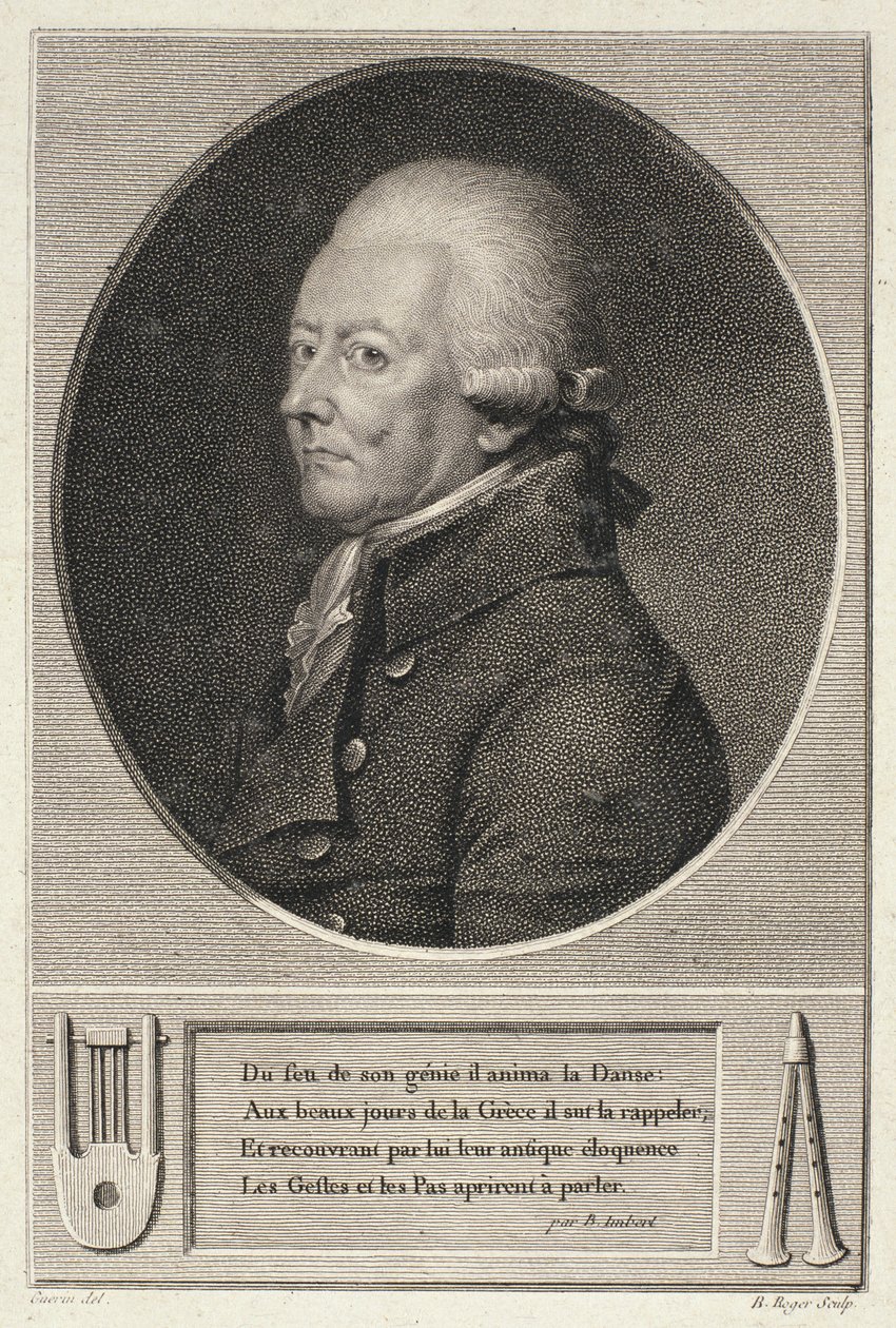 Porträtt av Jean Georges Noverre (1727-1810) graverad av B. Roger av French School