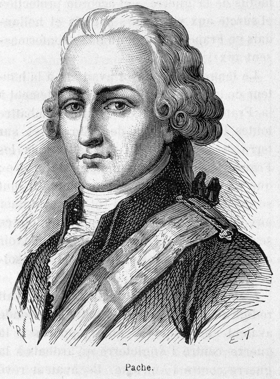Porträtt av Jean Nicolas Pache (1746-1823), fransk politiker som graverat in mottot för den franska republiken på offentliga monument: "Liberté, Egalité Fraternité"" - gravyr av French School
