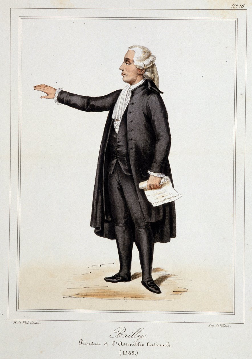 Porträtt av Jean Sylvain Bailly (1736 - 1793) - i "" Samling av kostymer, vapen och möbler för historien om den franska revolutionen och imperiet" av Horace de Viel-Castel (Viel Castel) av French School