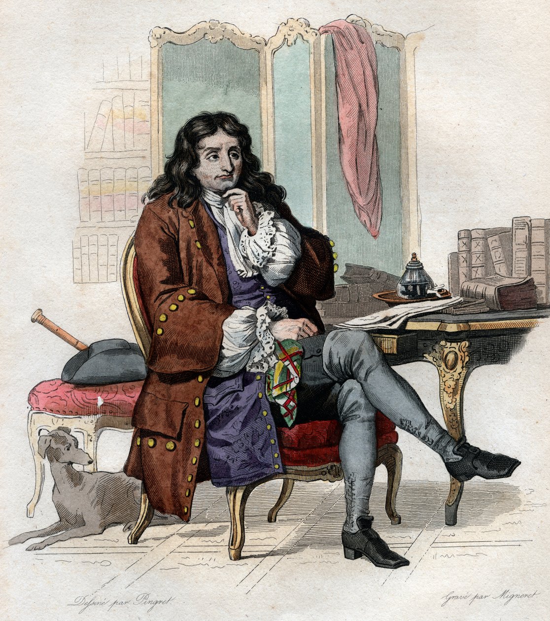 Porträtt av Jean de La Fontaine (Lafontaine) (1621-1695), fransk fabulist och poet. av French School
