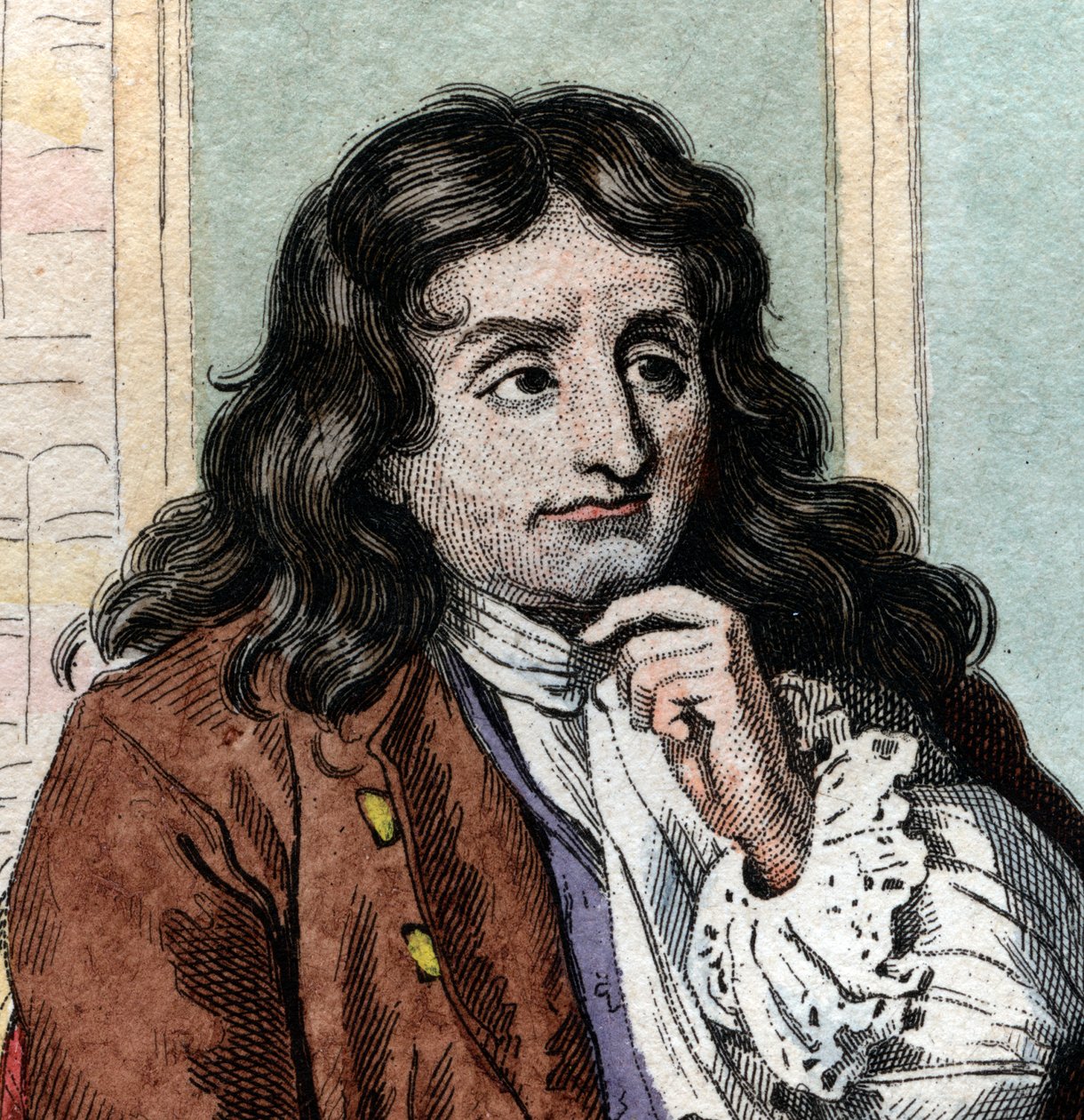 Porträtt av Jean de La Fontaine (Lafontaine) (1621-1695), fransk fabulist och poet. av French School