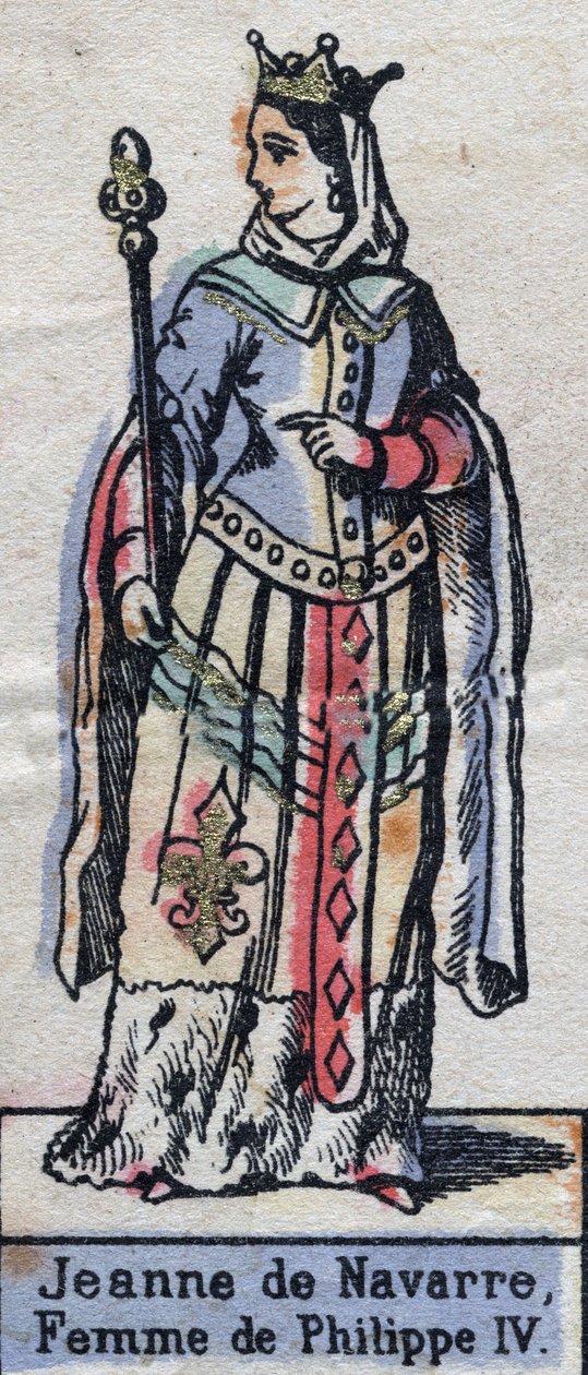 Porträtt av Jeanne Iere av Navarra (1273-1304), hustru till Filip IV av Frankrike. (Kapetiska dynasti). Illustration sent 1800-tal. av French School