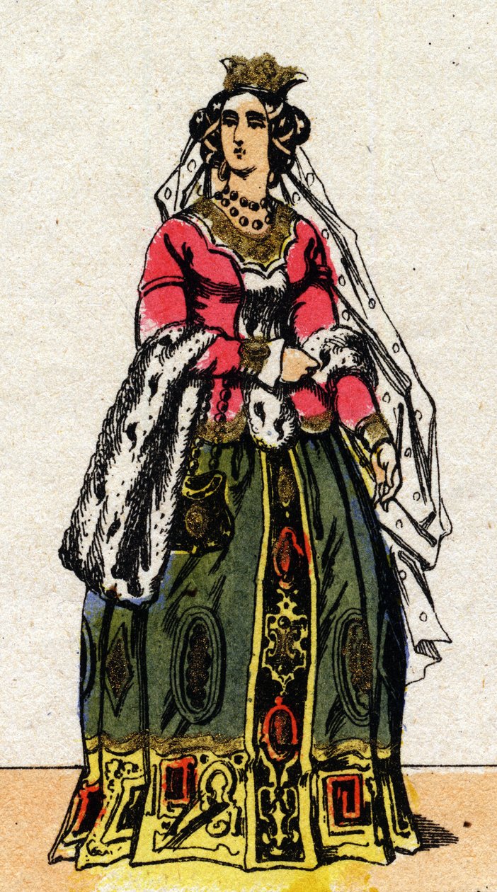Porträtt av Jeanne de Bourbon (1337-1378), fru till Karl V av Frankrike. av French School