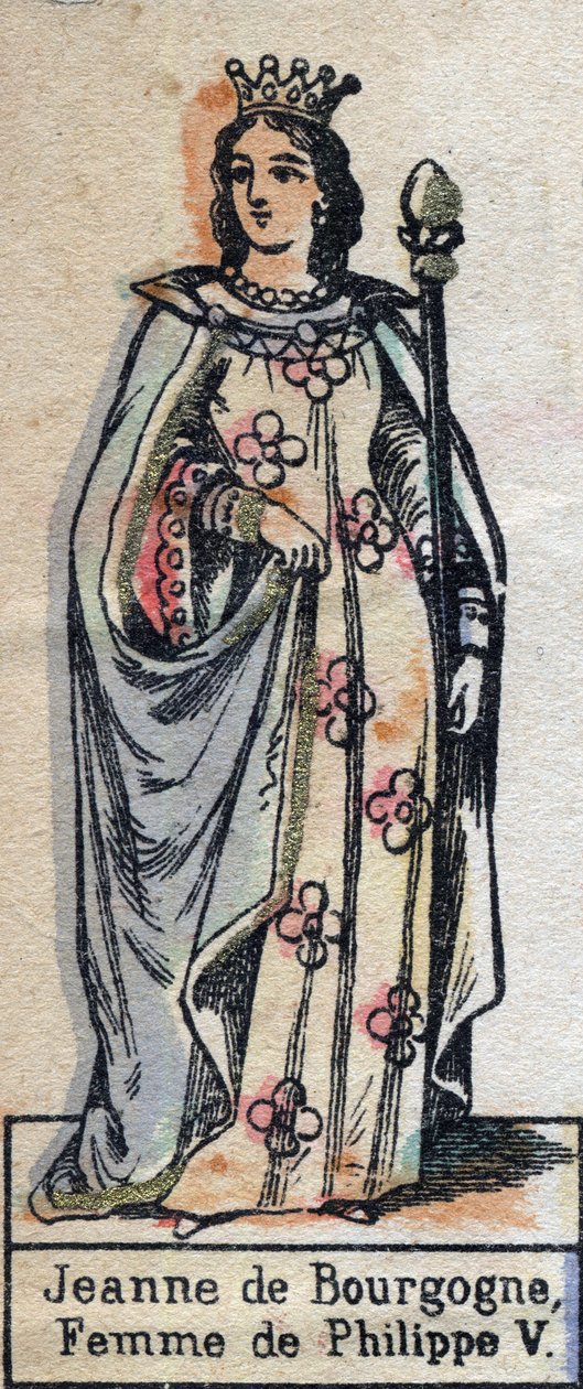 Porträtt av Jeanne av Bourgogne (ca 1291-1330), hustru till Filip V av Frankrike. (Kapetiska dynasti). Illustration sent 1800-tal. av French School