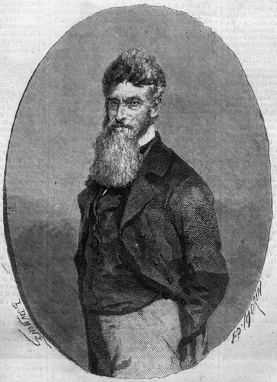 Porträtt av John Brown (1800-1859), amerikansk aktivist mot slaveri. Gravyr i "" Le Monde Illustré"" nr 140 av 17 december 1859. av French School