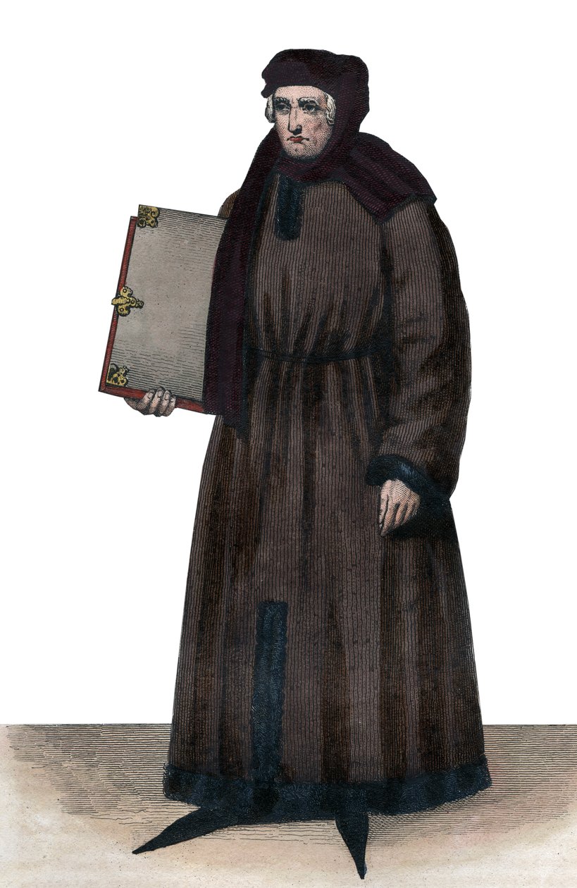 Porträtt av John Froissart (1337-1404), franska krönikörer från det medeltida Frankrike. av French School