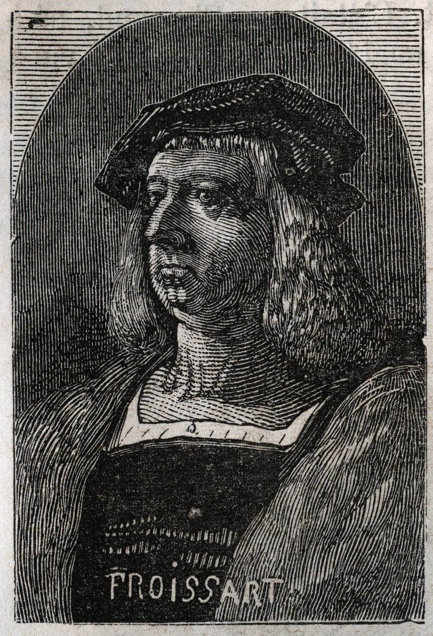 Porträtt av John Froissart (Jean Froissart) (1337-1404), franska krönikörer från det medeltida Frankrike - gravyr i "" Histoire de France"" av Victor Duruy (1811-1894) - 1882 av French School