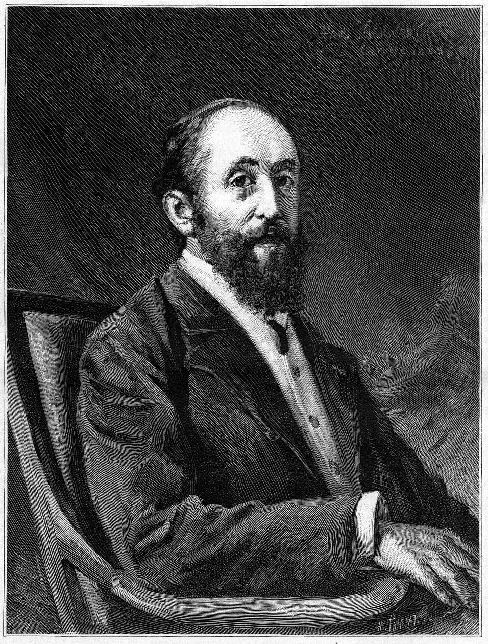 Porträtt av Jules Claretie (1840-1913), fransk romanförfattare och medlem av den franska akademin mellan 1888 och 1913, i "" The Illustrous World" av French School