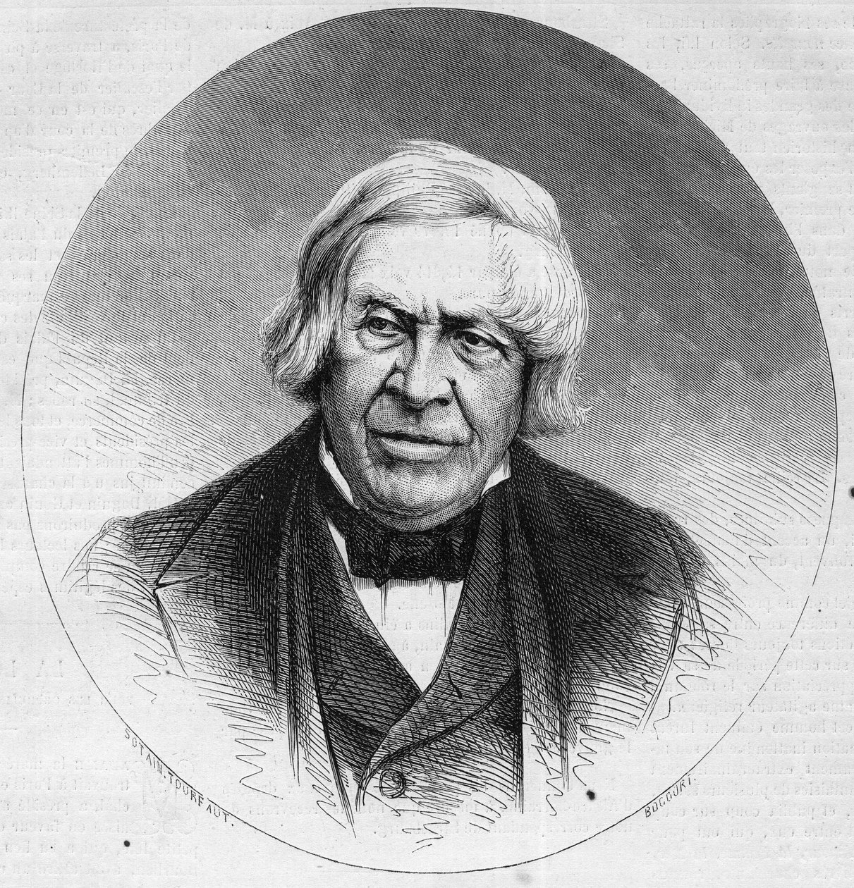 Porträtt av Jules Michelet (1798-1874), fransk historiker och författare. Gravyr i "" Le Monde Illustré"" nr 879 av 14 februari 1874. av French School