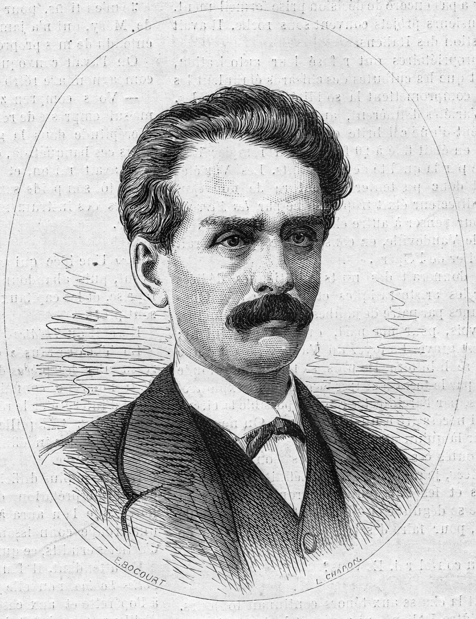 Porträtt av Jules Poncet (1838-1873), fransk upptäcktsresande, bror till Ambroise Poncet. Gravyr i "" Le Monde Illustré"" nr 872 av 27 december 1873. av French School