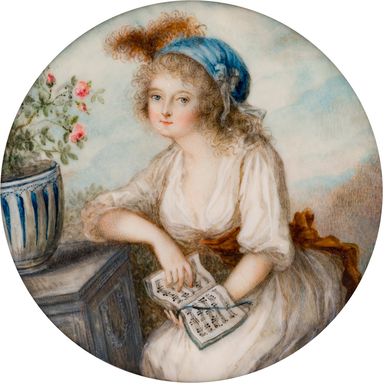 Porträtt av Lady Lucy Byng 1:a grevinnan av Bradford, ca 1790 (olja på elfenben) av French School