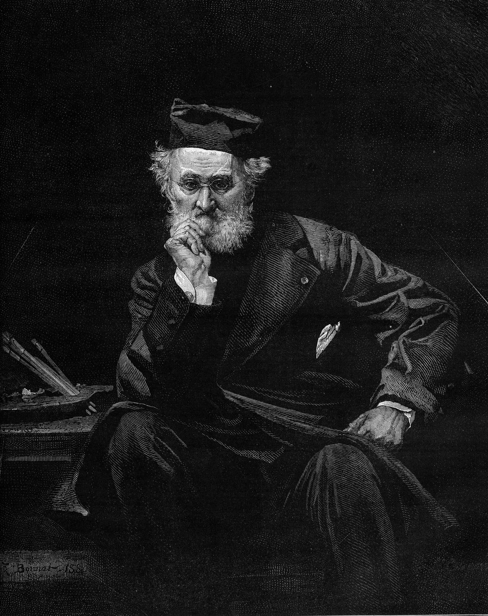 Porträtt av Leon Cogniet (1794-1880), fransk målare. Gravyr i "" Le Monde Illustré"" nr 1236 av 4 december 1880. av French School
