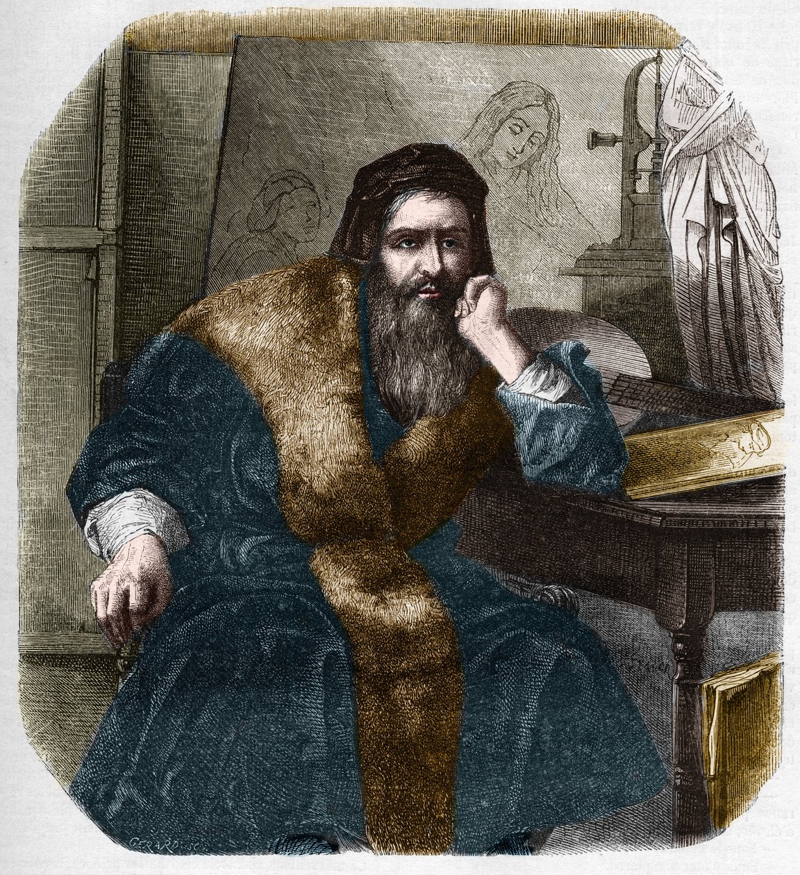 Porträtt av Leonardo da Vinci (Leonardo da Vinci) (1452-1519). av French School