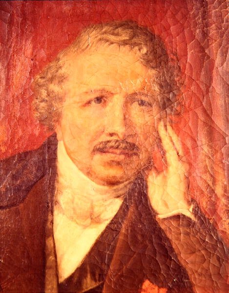 Porträtt av Louis-Jacques Daguerre (1787-1851) (olja på duk) av French School
