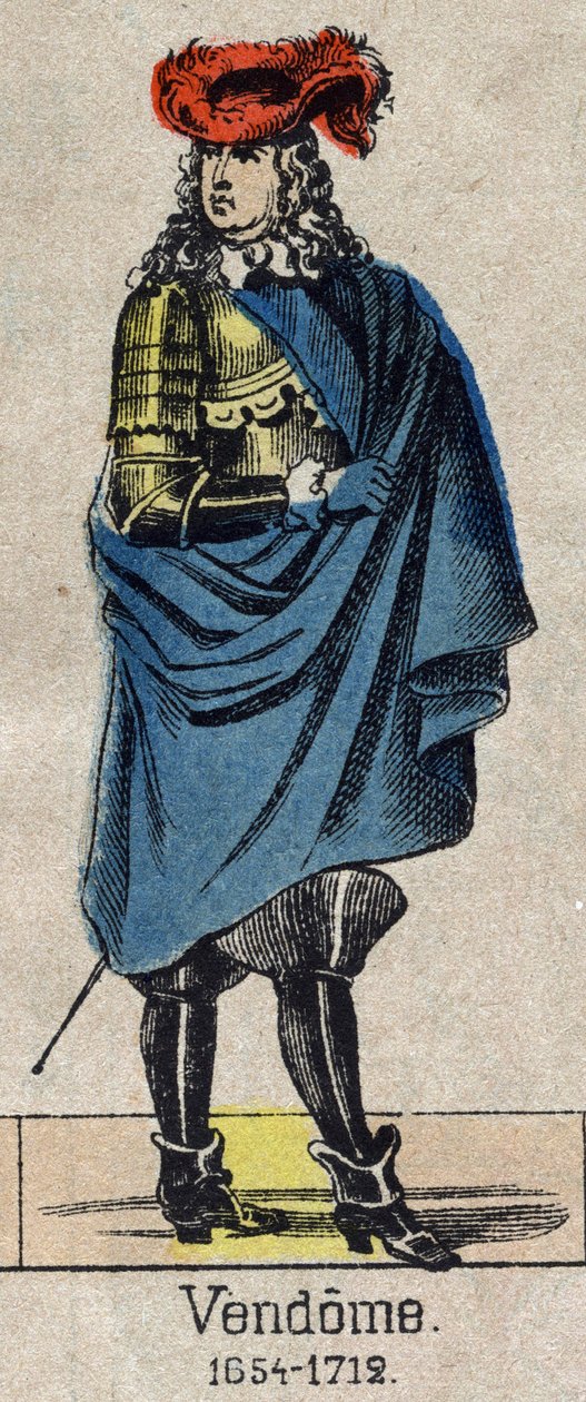 Porträtt av Louis-Joseph (Louis Joseph) de Bourbon (1645-1712) känd som Grand Vendome, hertig av Penthievre och Mercoeur, sedan hertig av Vendome och par av Frankrike. Bild på Epinal från slutet av 1800-talet. av French School