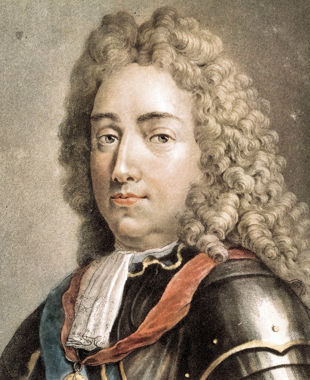 Porträtt av Louis-Joseph av Bourbon, hertig av Vendome, färggravyr av French School