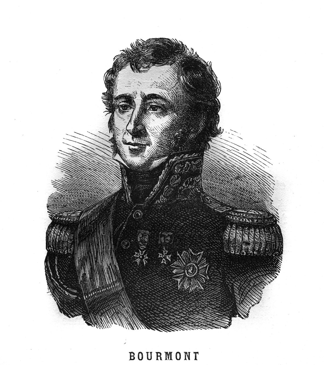 Porträtt av Louis Auguste Victor de Ghaisne de Bourmont (1773-1846), marskalk av Frankrike. Gravyr i "Les Illustrations De L