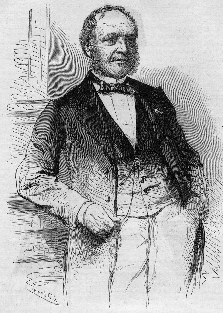 Porträtt av Louis Christophe Francois Hachette (1800-1864), fransk redaktör. Gravyr i "" Le Monde Illustré"" nr 383 av 13 augusti 1864. av French School