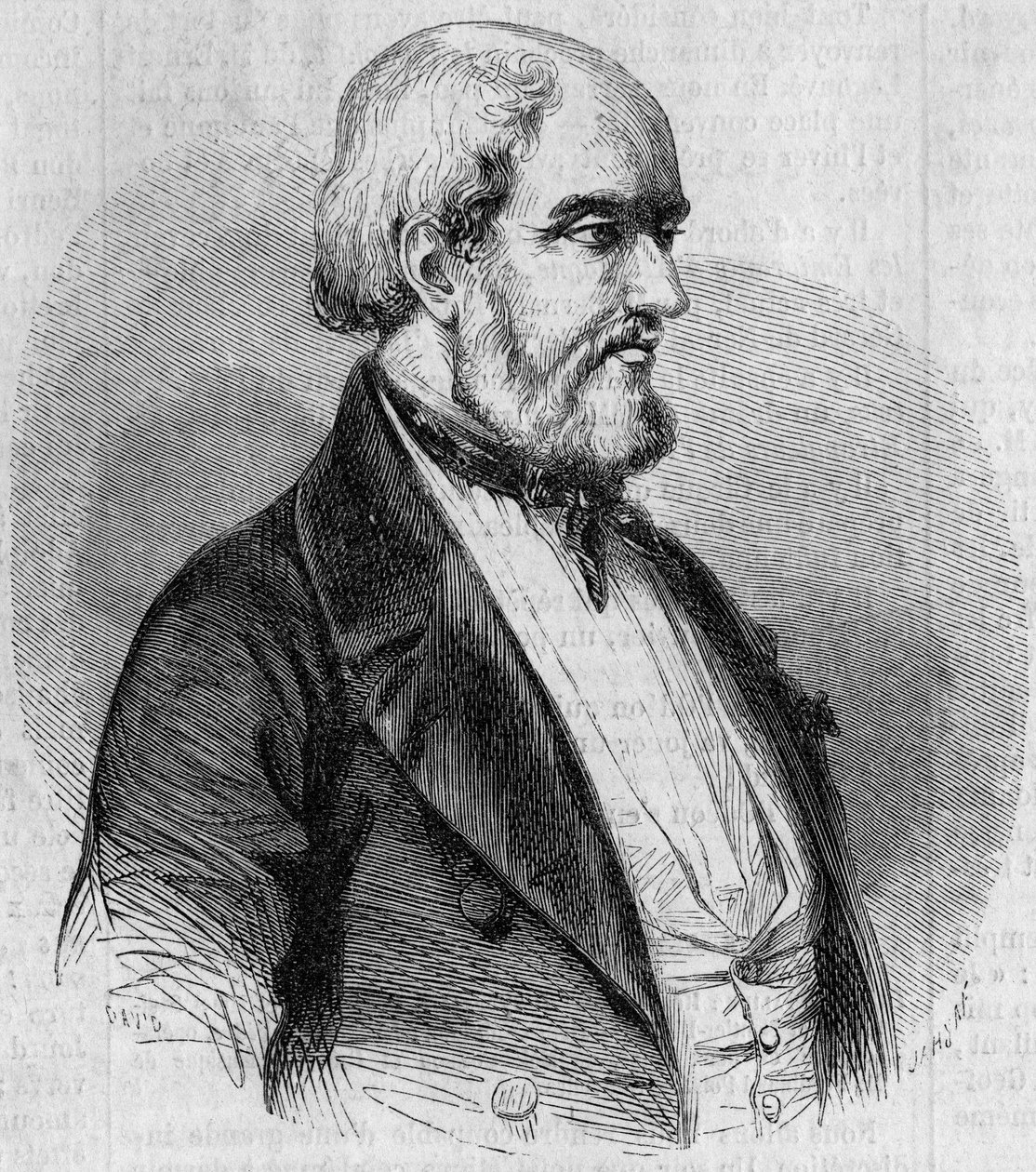 Porträtt av Louis Garneray (1783-1857), fransk sjöman, målare och marinhistoriker. Gravyr i "" Le Monde Illustré"" nr 26 den 10 oktober av French School