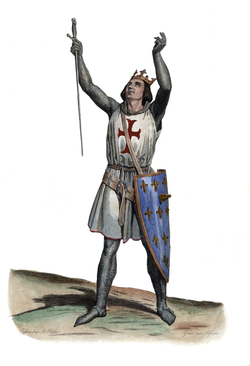 Porträtt av Ludvig IX av Frankrike (Saint Louis) (1214-1270), kung av Frankrike. illustration från ""The French Plutarch"" av Edmond Mennechet av French School