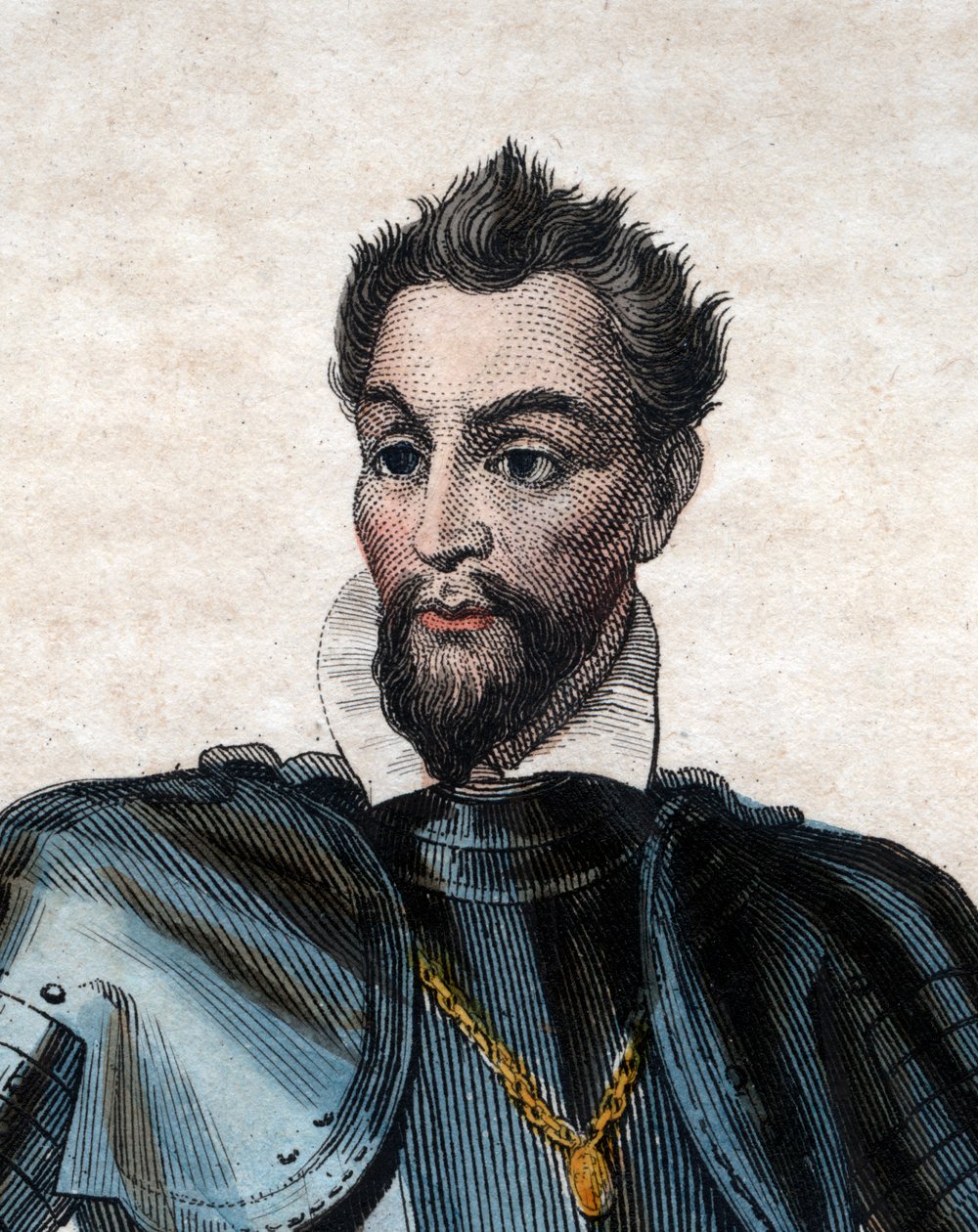 Porträtt av Louis I de Bourbon, prins av Conde (1530-1569), hugenottledare och general. av French School