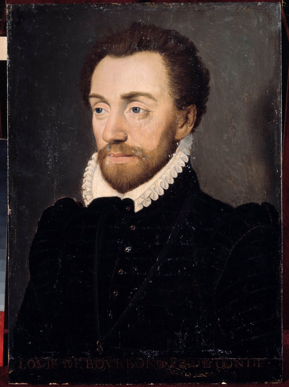 Porträtt av Ludvig I av Bourbon, förste prins av Conde (Bourbon-Conde) (1530-1569) 1561. Målning av den franska skolan på 1500-talet. Dämpa. 032x0,23m. Versailles, Versailles slott och Trianon av French School