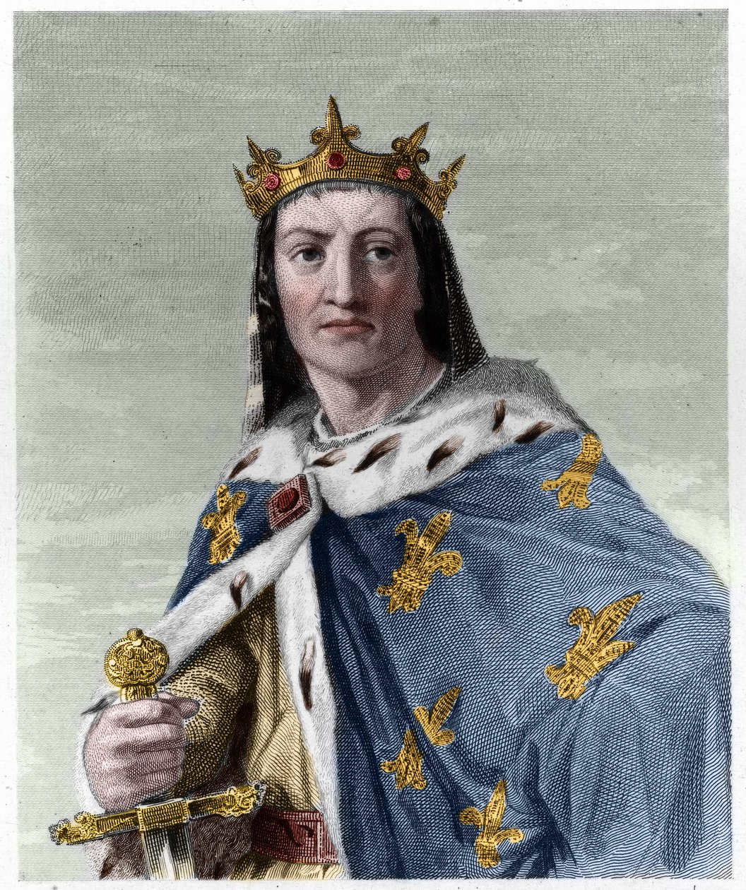 Porträtt av Ludvig VIII (1187 - 1226), kung av Frankrike - i "" Histoire des Francais"" av Lavallee, gravyr, sd. av French School