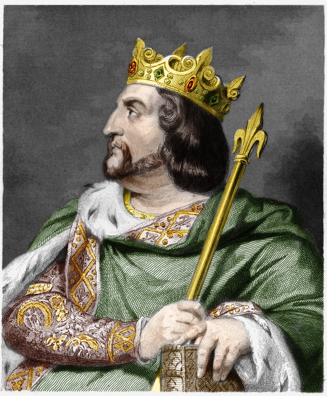 Porträtt av Louis VI le Gros (1081 - 1137), kung av Frankrike - i "" Histoire des Francais"" av Lavallee, gravyr, sd. av French School