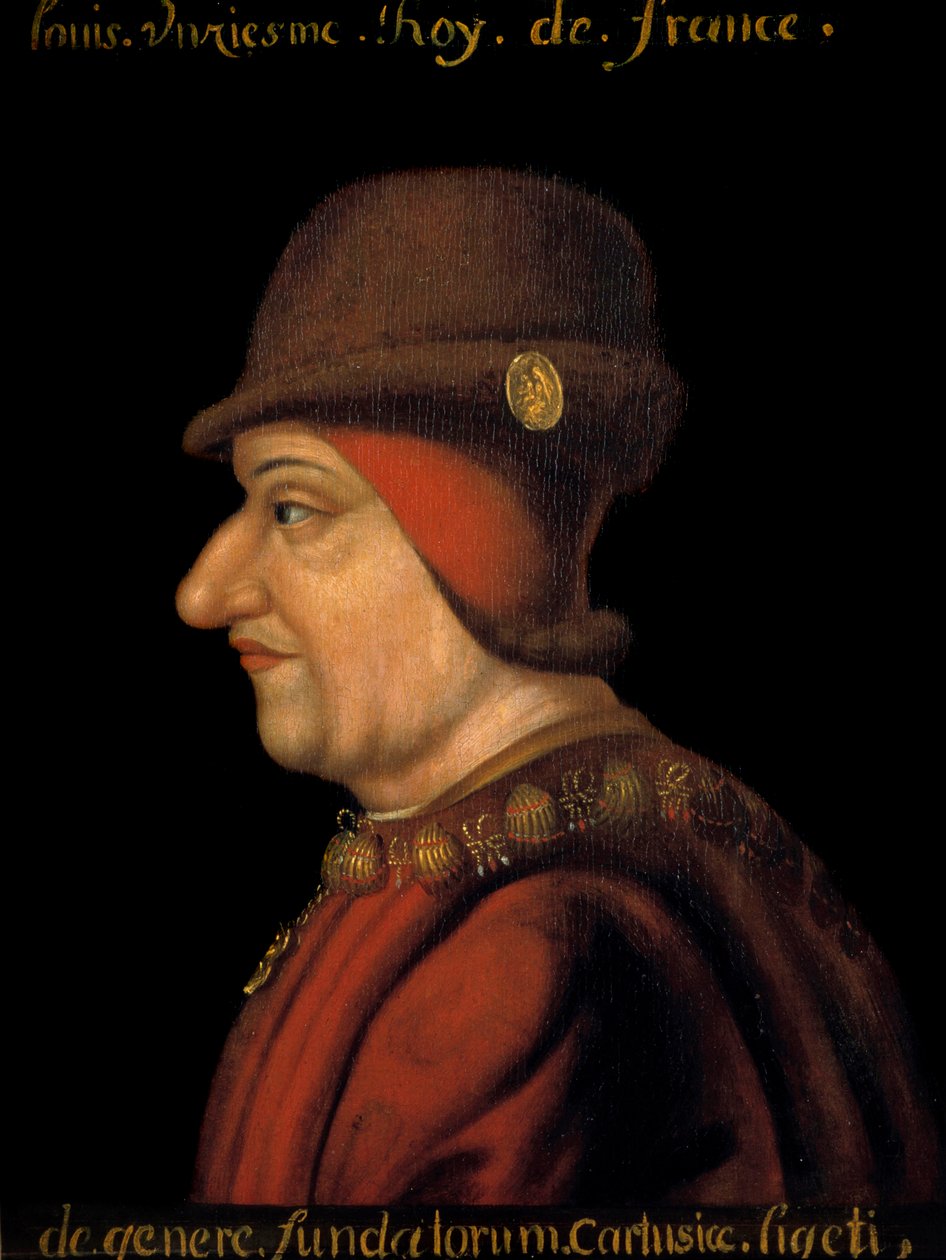Porträtt av Ludvig XI (1423-1483), kung av Frankrike. Franska skolan på 1600-talet. av French School