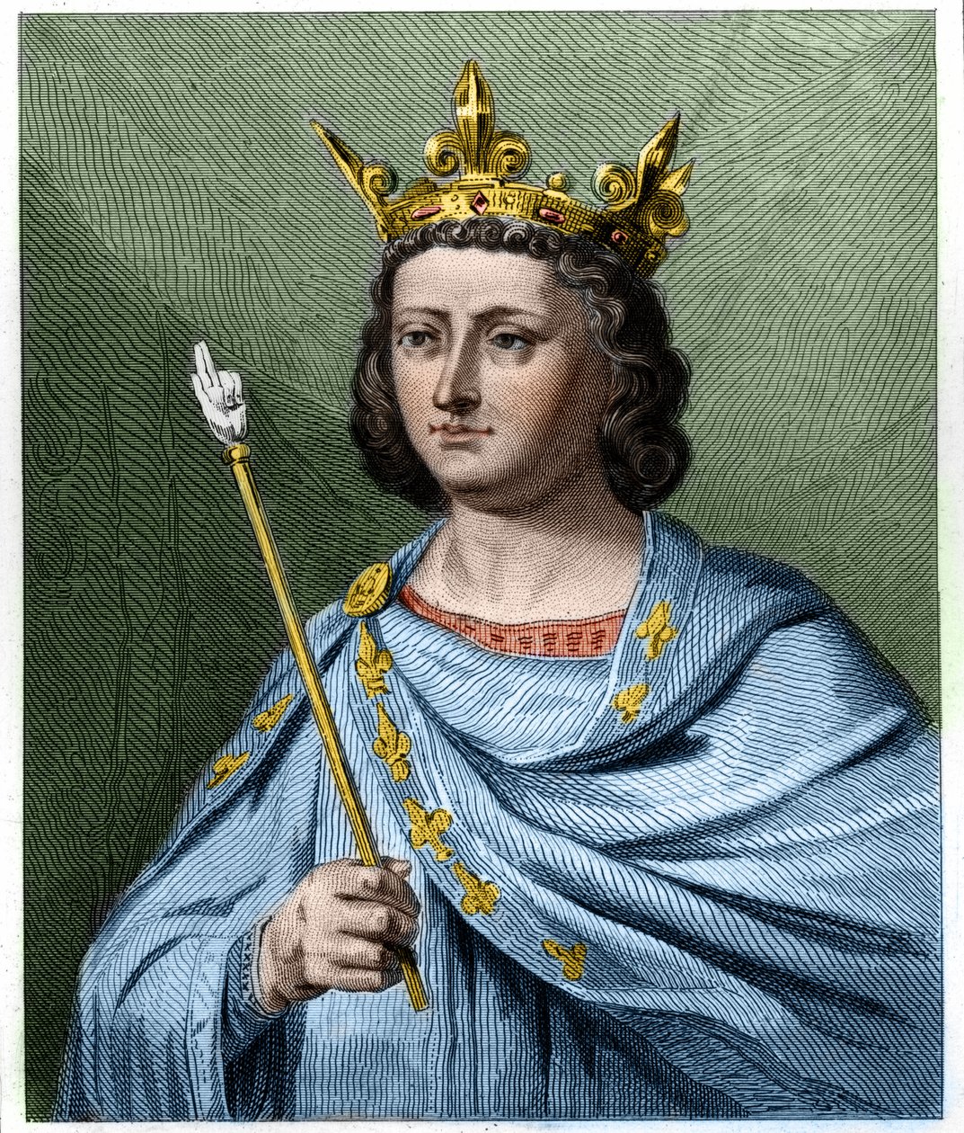 Porträtt av Louis X le Hutin (1289 - 1316), kung av Frankrike - i "Histoire des Francais"" av Lavallee, gravyr, sd. av French School