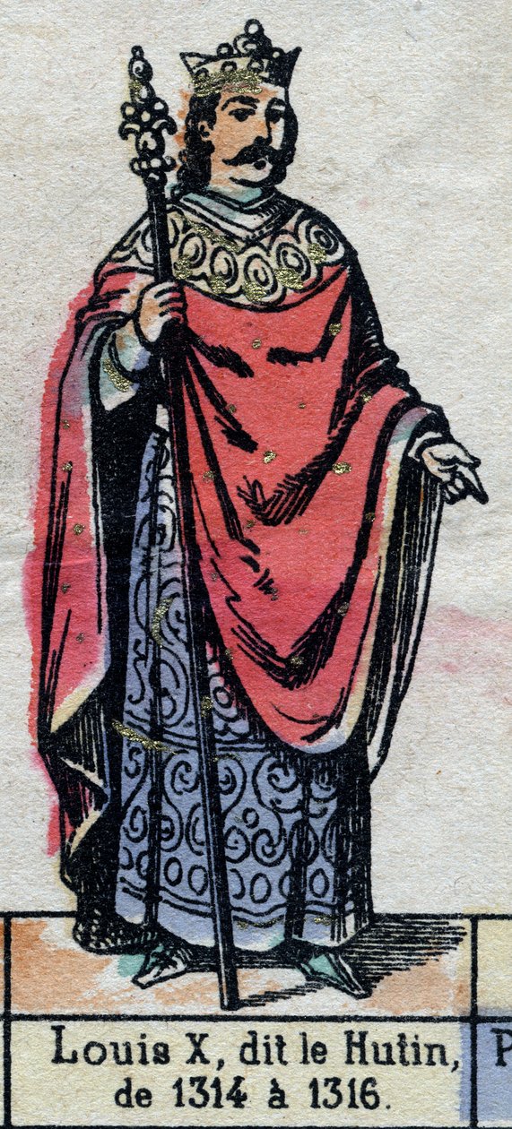 Porträtt av Ludvig X av Frankrike, känd som Ludvig Hutinen (1289-1316) (kapeternas dynasti). Illustration sent 1800-tal. av French School