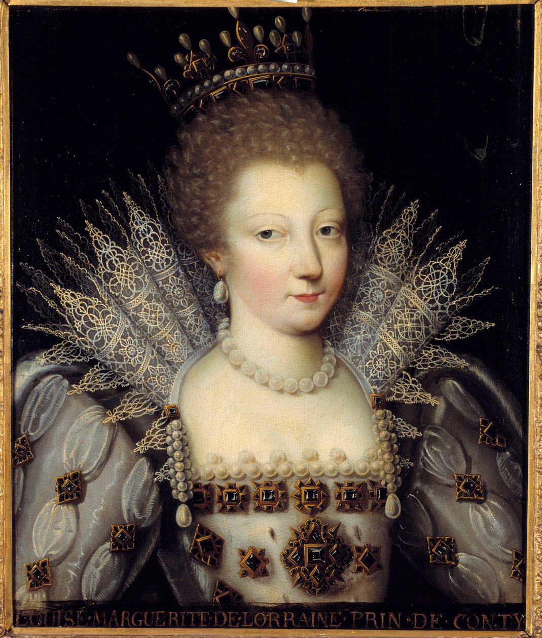 Porträtt av Louise Marguerite de Lorraine, prinsessan av Conti Målning av den franska skolan på 1600-talet. Dim 0,57 x 0,47 m Chantilly, Musee Conde av French School