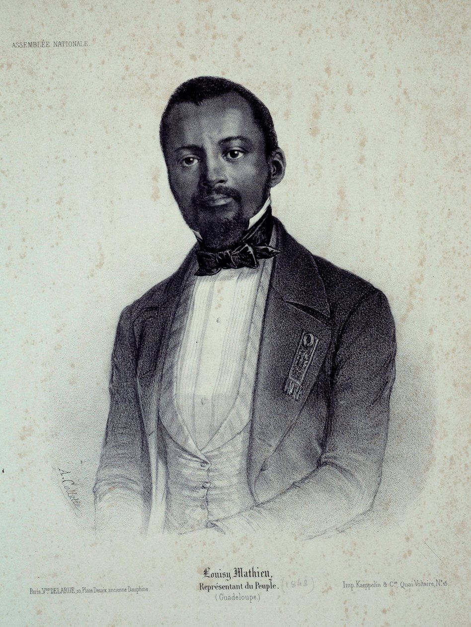 Porträtt av Louisy Mathieu (1817-1874), före detta slav och ställföreträdare för Guadeloupe Gravyr av 1800-talets Chartres, Musee des Beaux Arts av French School