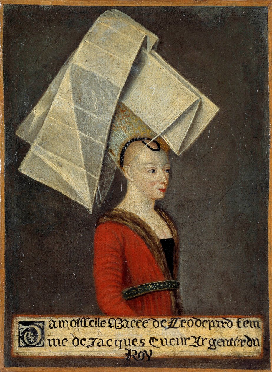 Porträtt av Macee de Leodepard (Leodepart) fru till den franske handlaren Jacques Coeur (1395-1456) Målning av den franska skolan. 1400-talet. Bourges, Musee du Berry - Porträtt av Macee Leodepard (Leodepart), fru till den franske handlaren Jacques Coeur ( av French School