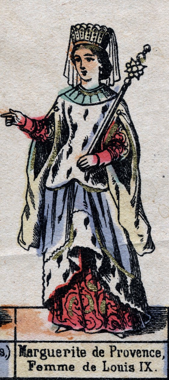Porträtt av Marguerite de Provence (1221-1295), fru till Ludvig IX av Frankrike. (Kapetiska dynasti). Illustration sent 1800-tal. av French School