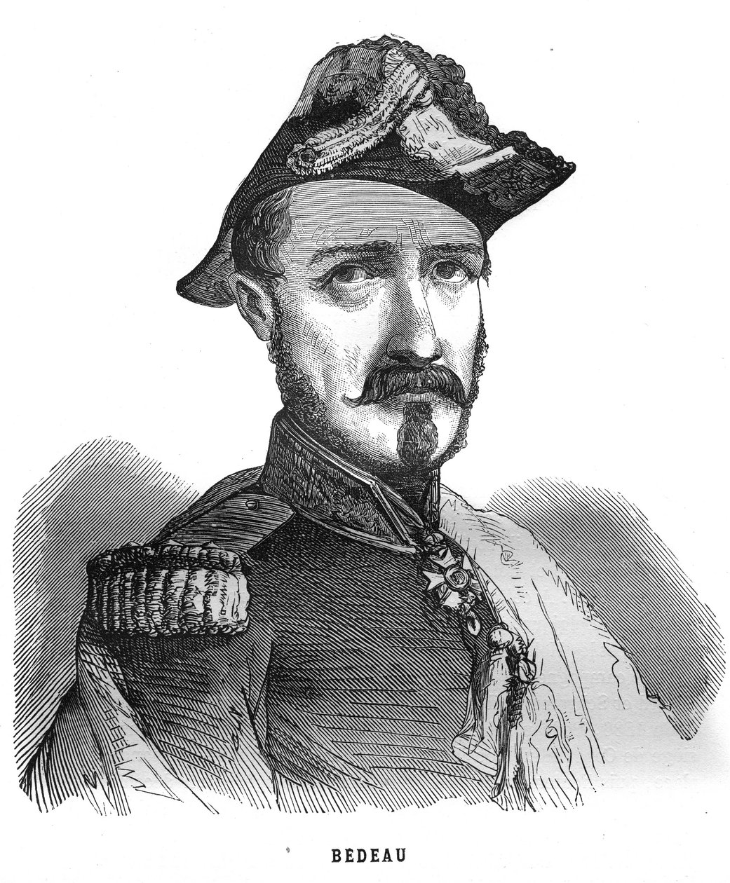 Porträtt av Marie Alphonse Bedeau, fransk general (1804-1863). Gravyr i "Les Illustrations De L